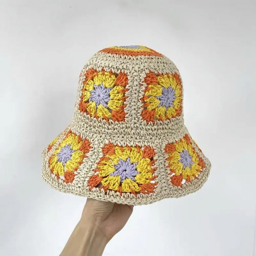

Шляпа женская Соломенная с цветочным узором, стильная Складная Панама с широкими полями и защитой от УФ излучения, лето