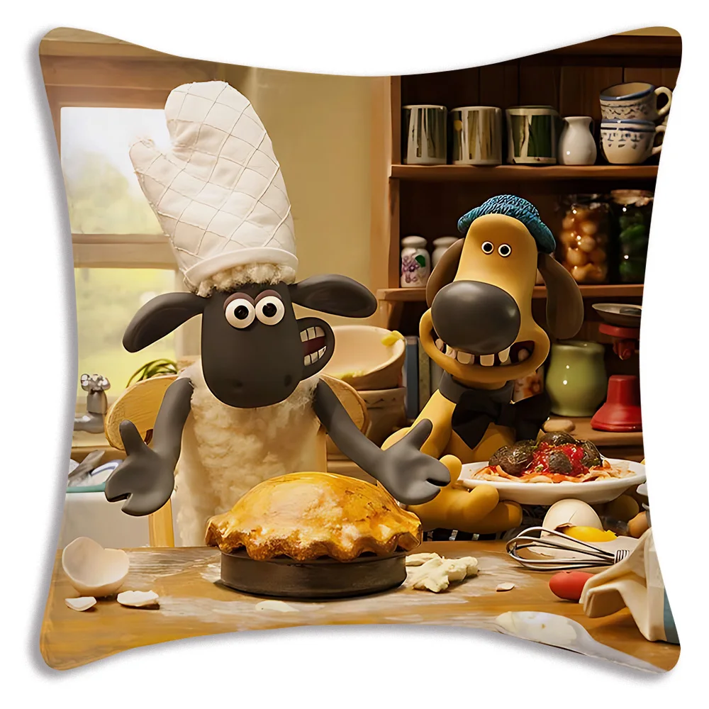 Cute Shaun the Sheep Pillow Covers Cartoon Sofa Decorative Home Double-sided Printing Short Plush Cushion Cover