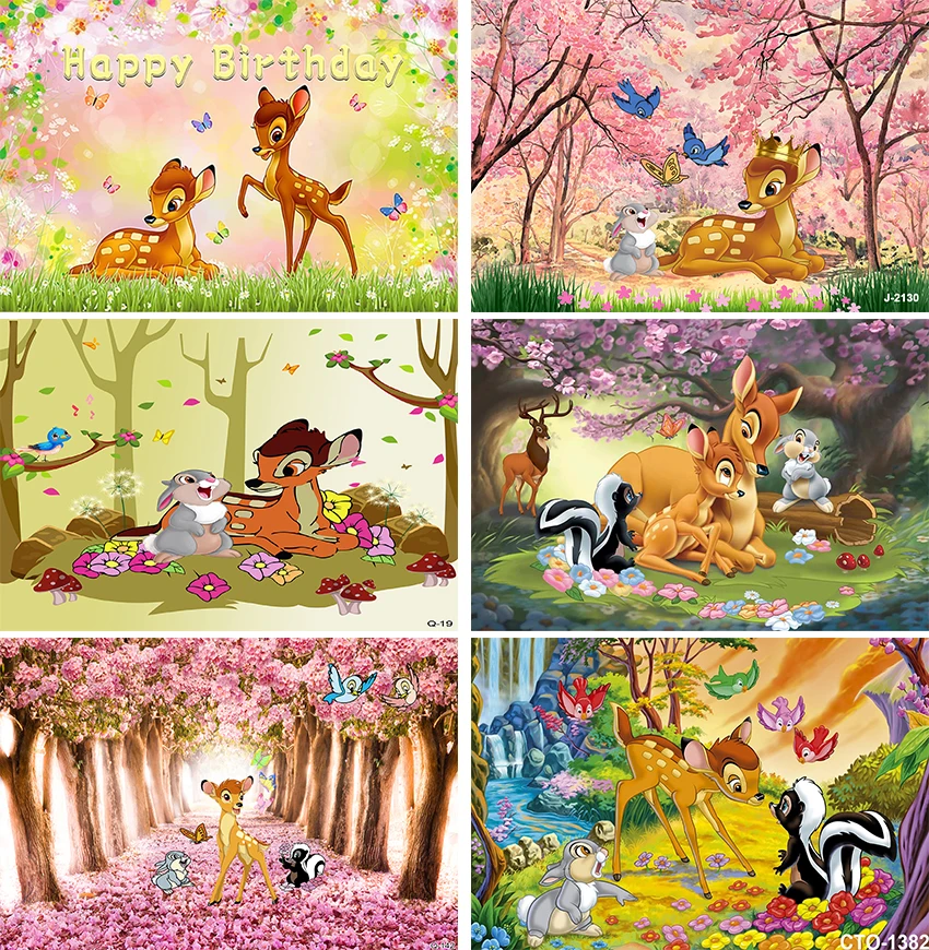 

Bambi Deer Backdrop Kid Happy Birthday Wild One Party Jungle Animals Beautiful Scene Photography Background Banner Decor Disney