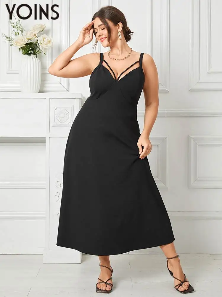 

YOINS Plus Size Dress Women 2022 Summer Long Maxi Dresses Sleeveless Spaghetti Solid Backless Fashion Vestidos Female Sundress