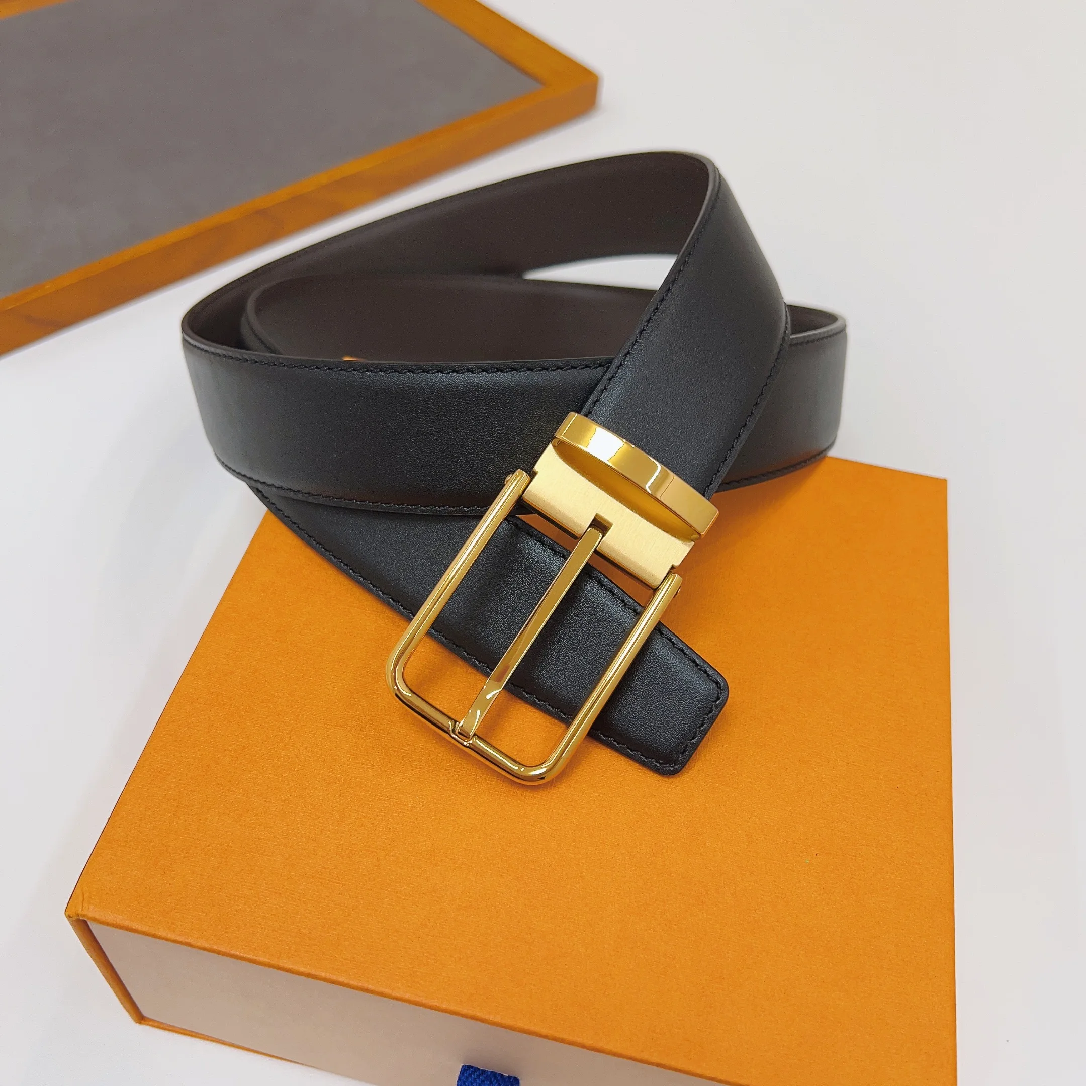 Мужской ремень с двусторонней пряжкой из воловьей кожи нержавеющей стали