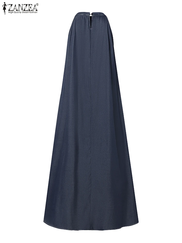 Летний сарафан ZANZEA модное женское джинсовое синее праздничное платье без