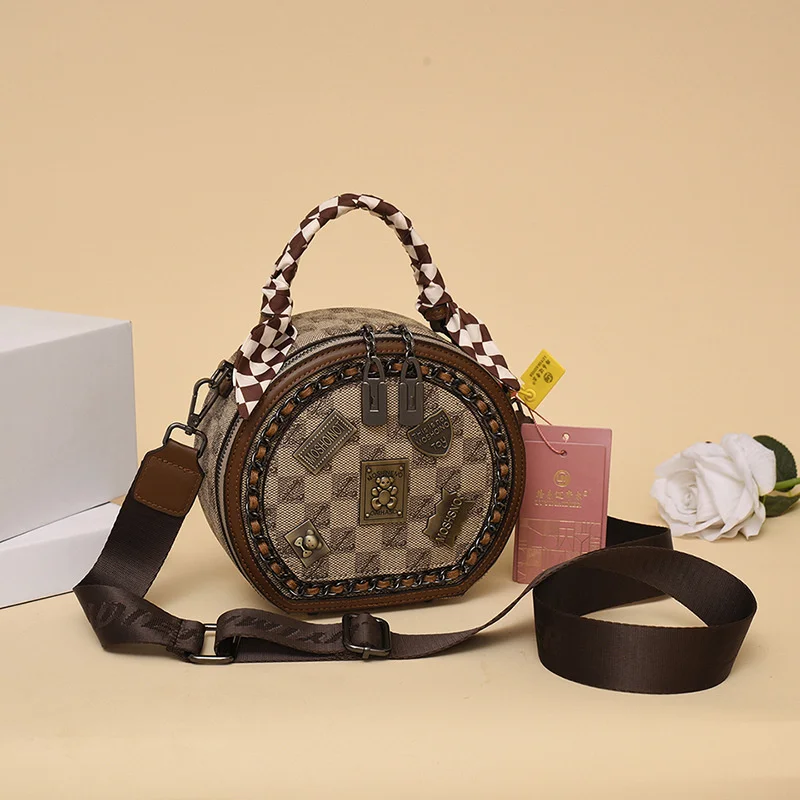 Advanced Messenger Female Bag Women 2023 New Versatile One Shoulder Crossbody Fashion Badge Small Round Bucket Handbag Woman