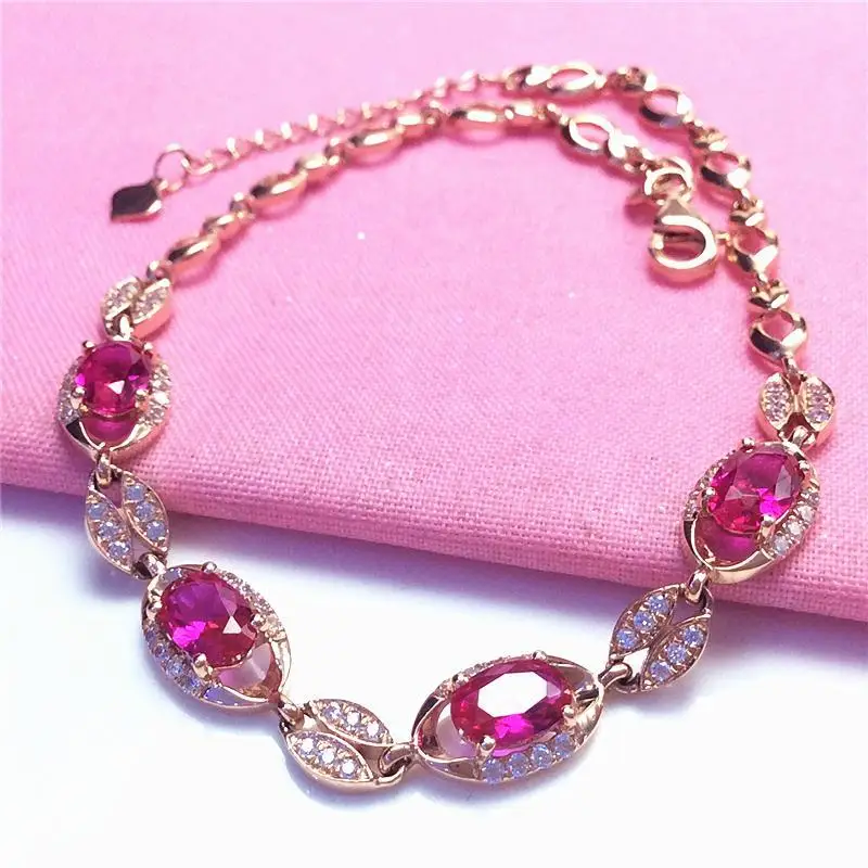 

Jewelry Pure Russian Purple Gold Japanese and Korean Fashion Ruby Small Lips Gem Bracelet Rose Gold Luxury Jewelry Wholesale