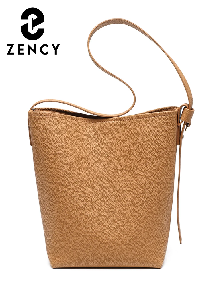Zency Soft Leather Women's Fashion Bucket Shoulder Bag High Capacity Simple Handbag Vintage Composite Bags Female Commuter