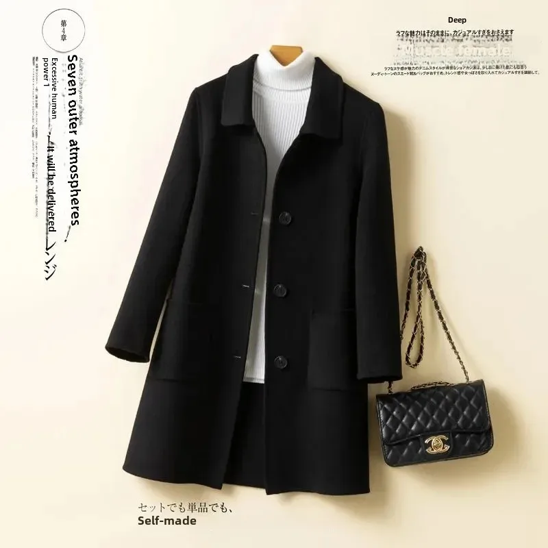 Женская шерстяная куртка средней длины Свободное пальто в Корейском стиле с