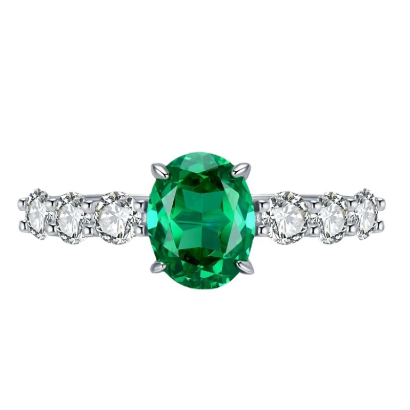 

SpringLady 100% 925 Sterling Silver 2CT Oval Cut Emerald High Carbon Diamonds Gemstone Wedding Engagement Fine Jewelry Ring