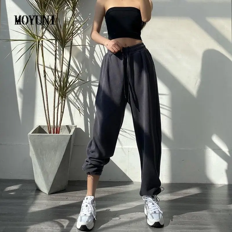 

MOYUNI Women Sports Pants Joggers White Trousers Oversize Gray Jogging Sweatpants Baggy High Waist Female Korean Fashion