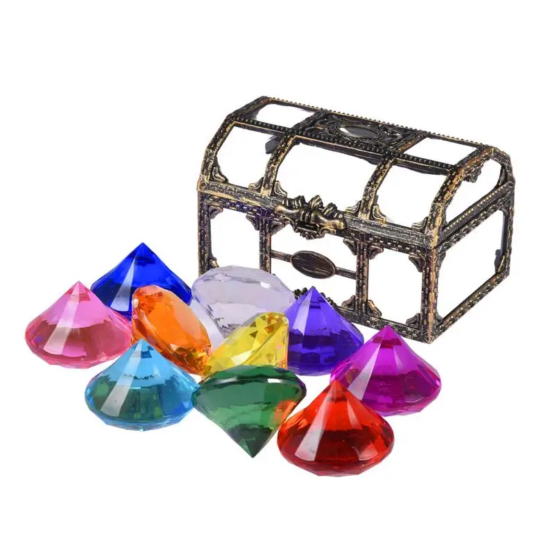 

10 Pieces Pool Diving Gemstone Toys Colorful Diamonds Set With Treasure Pirate Box Diving Games Acrylic Pool Toys Sinking