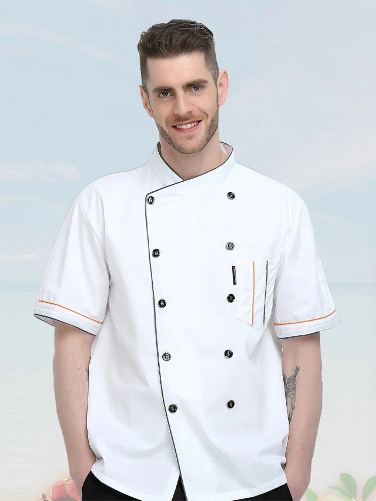 

Hotel Restaurant Chef Jacket White Cook Uniform Catering Service Short-Sleeved Workwear Kitchen Unisex Cooking Shirt Apron