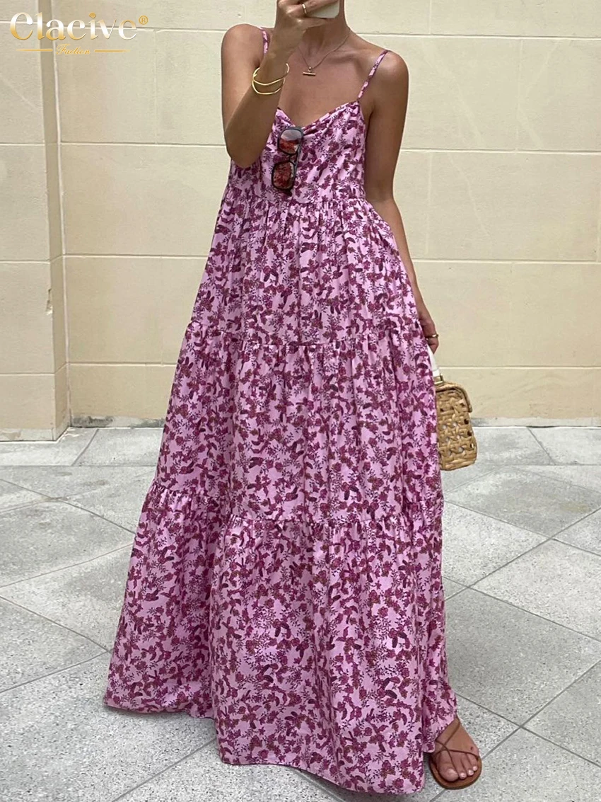 

Модные свободные женские сарафаны Clacive с принтом, элегантное платье-макси на бретельках без рукавов, летние праздничные платья с открытой спиной для женщин 2023