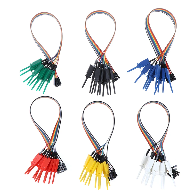 

10pcs 20CM Plastic Metal Logic Analyzer Cable Gripper Probe Test Lead 10-pin Hook Clamp Set For Chips Pins Connecting Testing