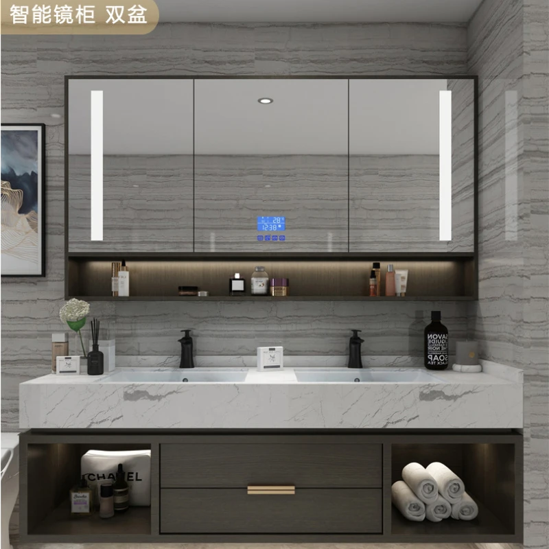 

Marble bathroom cabinet combination package installation Nordic smart mirror cabinet wash basin wash face wash basin