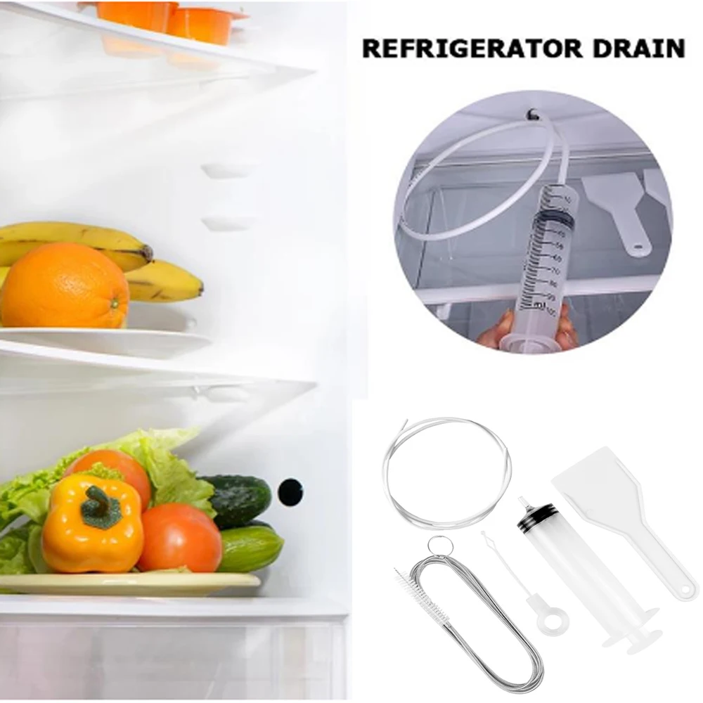 

5Pcs Refrigerator Dredger Drain Clean Brush Wash Brush Suction Syringe Hose Fridge Cleaner Stick Dredge Tool 1.5M Drain Hole Kit