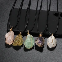 irregular fluorite amethysts pendant necklaces for women crystal quartzs winding wire wrap raw mineral pendant necklace jewelry