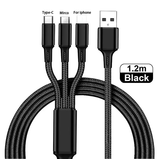 

NB Hot Sell 3 In 1 Micro USB Type C Charger Multi Usb Port Multiple Usb Charging Cord Usbc Mobile Wire