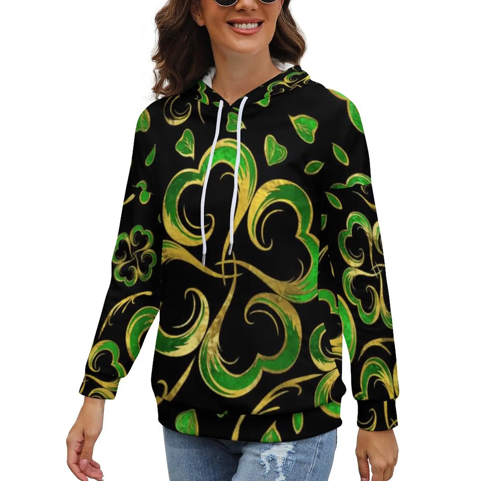 

Irish Shamrock Four Leaf Hoodies Lucky St Patricks Day Casual Oversized Hoodie Female Long Sleeve Kawaii Print Clothes