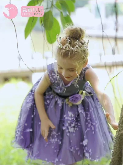 Платье для девочек без рукавов с принтом принцессы со шлейфом вечернее платье