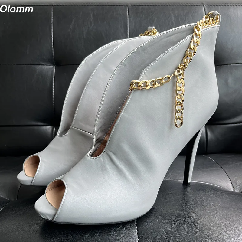 

Olomm New Fashion Women Pumps Faux Leather Ankle Strap Stiletto Heels Peep Toe Pretty Grey Ladies US Plus Size 5-20