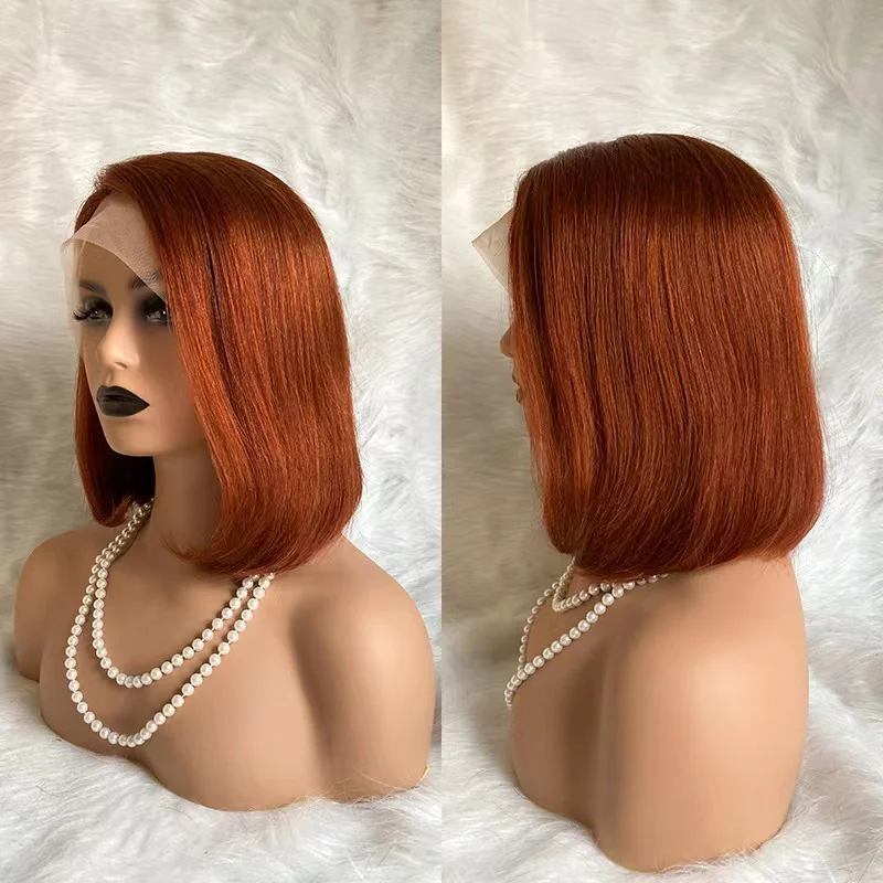 Beautiful  Fashion 12 inches T Closure Orange Color  Human Hair Wig For Woman