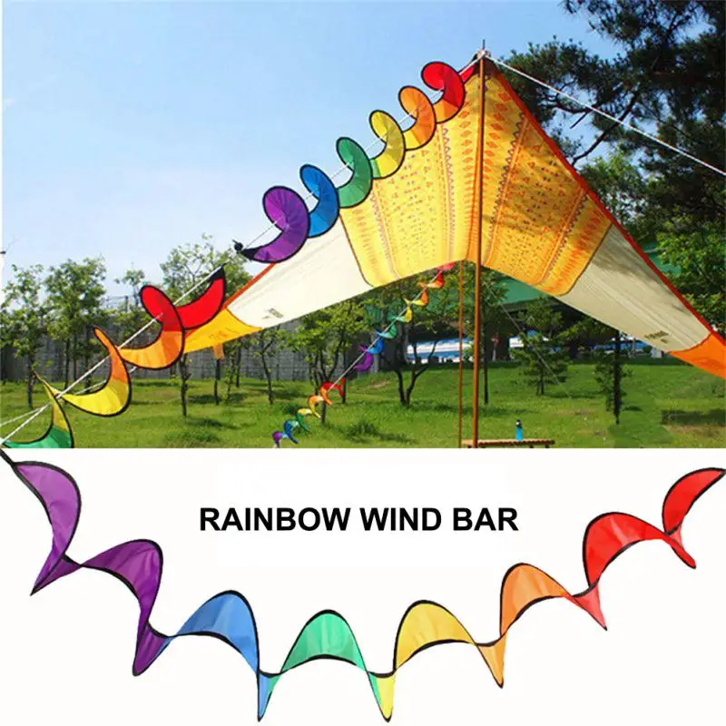 

Outdoor Wind Strip Simple Foldable Two Hooks Pvc Fabric Bunting Wind Tube Courtyard Decoration Triple Colorful Wind Strip