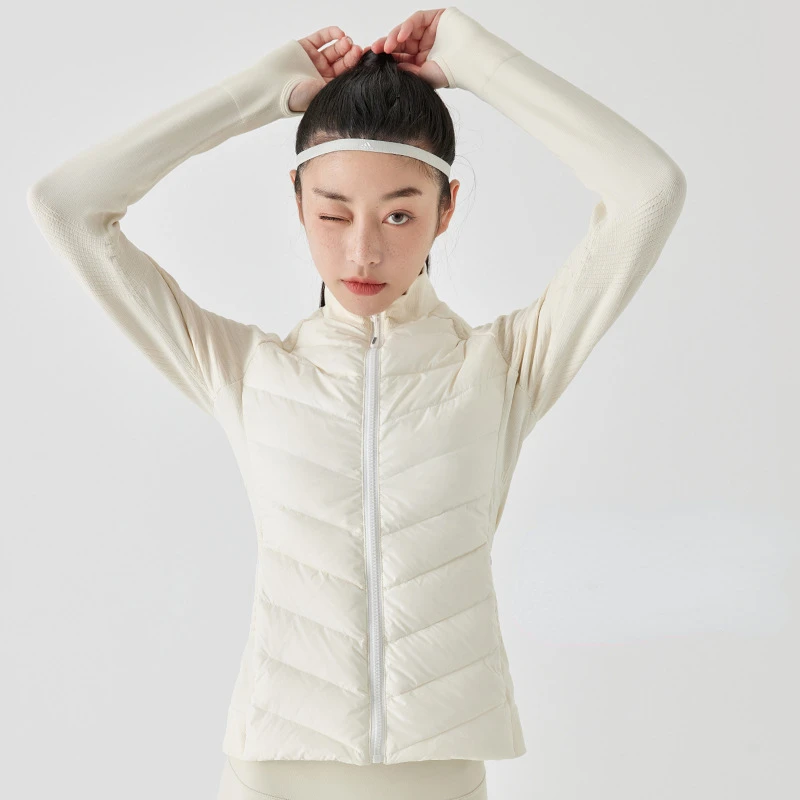 LU white eiderdown Sports down jacket  winter light windproof warm slim fit  running fitness yoga hip length jacket