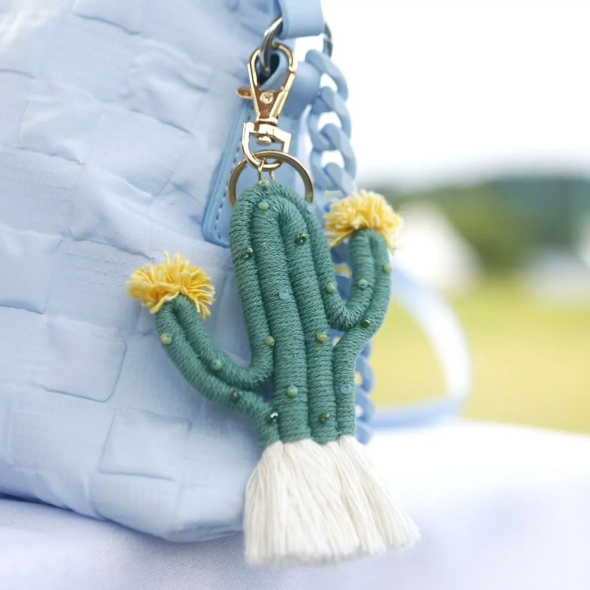 Boho Cactus Tassel Keychain Handmade Macrame Cotton Thread Keyring Plant Pendant for Car Key Purse llaveros Couple Friend Gifts
