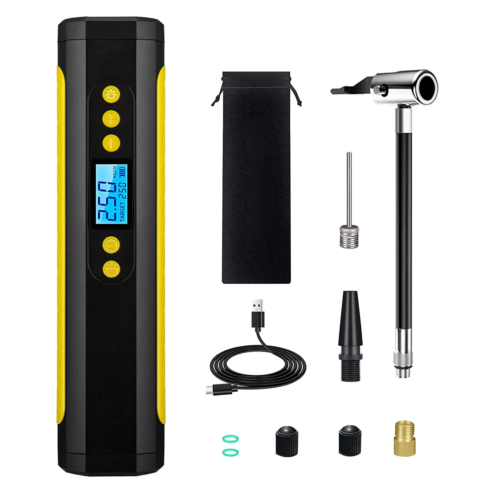 

Portable Air Compressor Rechargeable Electric Tire Inflator Digital LED Display Cordless Air Pump for Car,