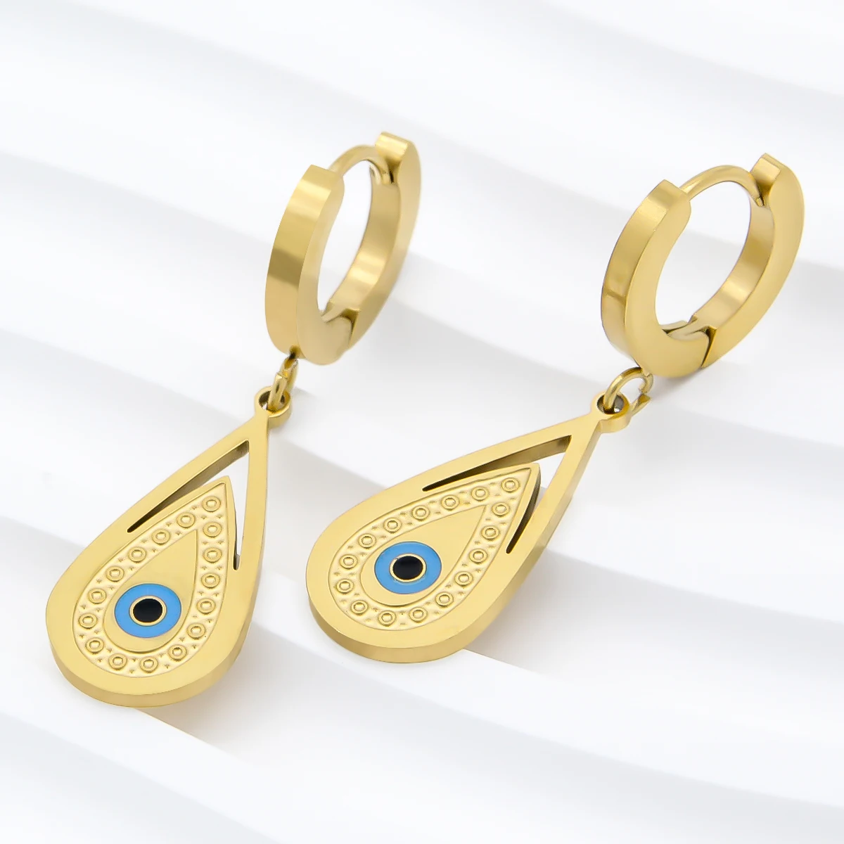 

Stainless Steel Teardrop Evil Eye Dangle Earrings for Women Vintage Golden Hoop Briolette Earings Ears Pendientes Jewelry Gift