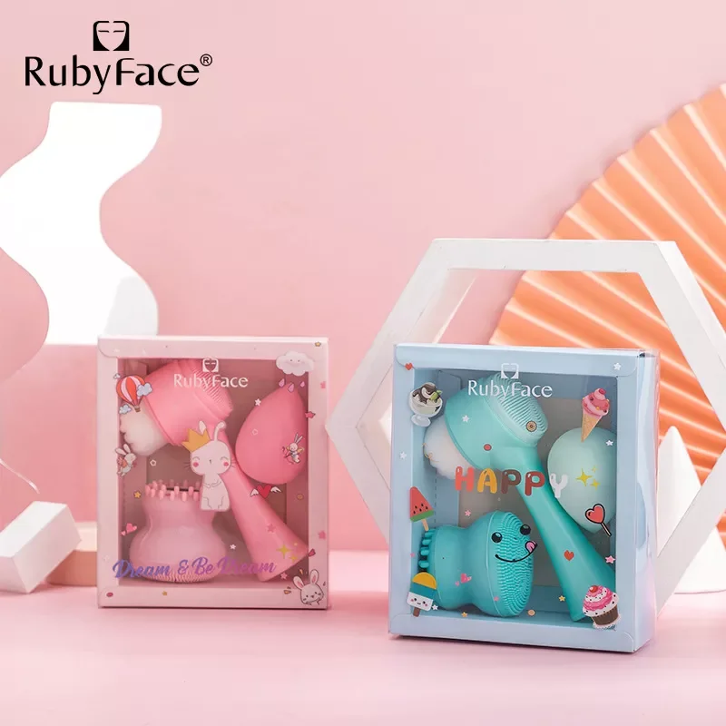 

NEW2023 Rubyface Spot Super Soft Dry and Wet Dual-use Beauty Egg Small Octopus Wash Face Cleansing Brush Gift Box Set Foundation