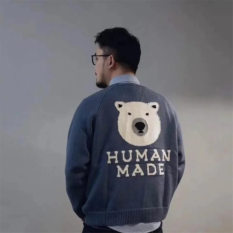 

22SS Bear Letter Logo Crew Neck Knit HUMAN MADE Sweater Men Women EU Size 100% Cotton HUMAN MADE Pullover Fashion Lil Peep