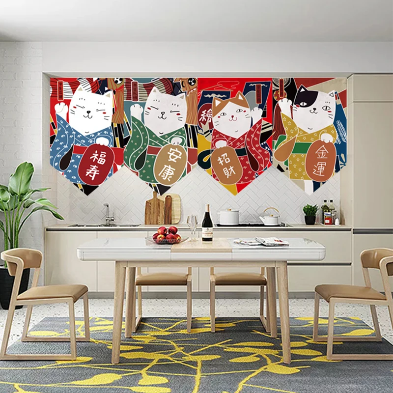 Короткая занавеска с узором Lucky Cat в японском стиле кухонная дверная перегородка