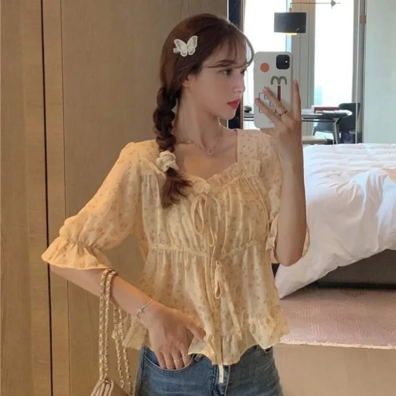 Женская шифоновая блузка с коротким рукавом размеры s-xxl