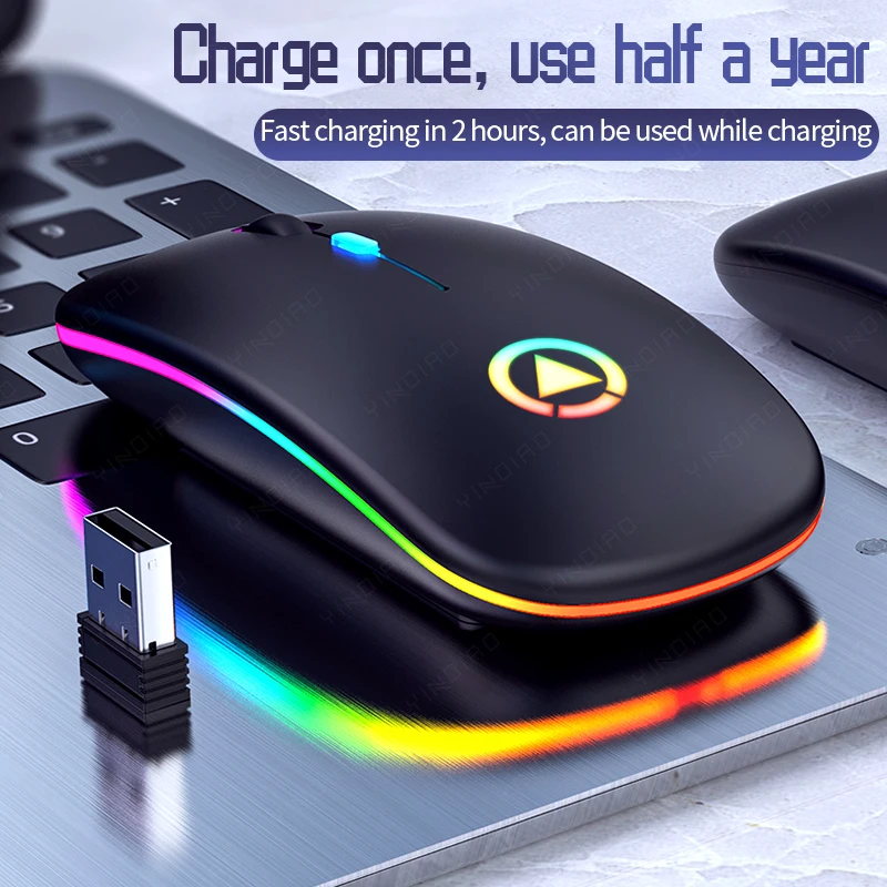 

CHUYI RGB Rechargeable Wireless Mouse LED 2.4G Slim Adjustable DPI Silent Mause USB Optical Computer Gaming Mice for MacBook Air