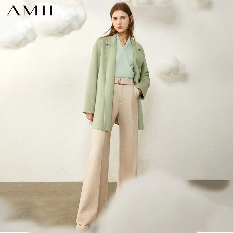 

Amii Minimalism Winter OLstyle Coat Female 100%wool Fashion Solid Lapel Double-sided Woolen Coat Winter Coat Women 12020344