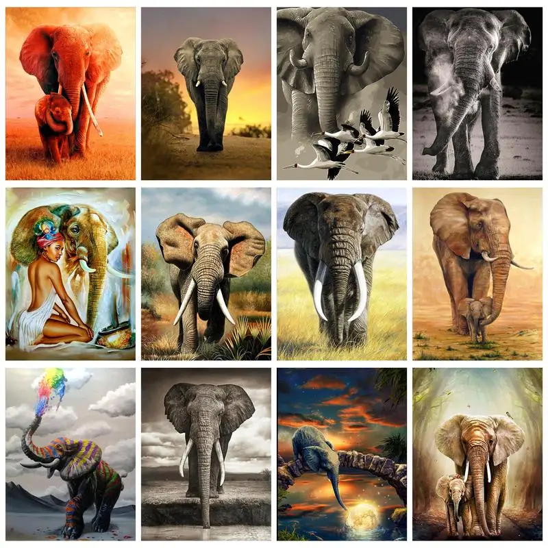 

RUOPOTY DIY Diamond Painting Animal Embroidery Cross Stitch Elephant Full Round Home Decor