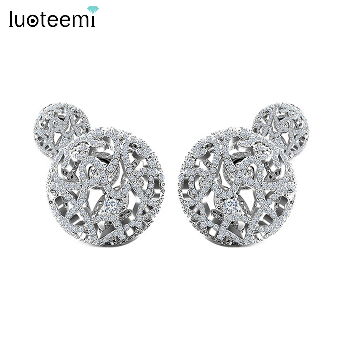 Роскошные известные бренды LUOTEEMI, элегантные Двухсторонние серьги-гвоздики с микро-инкрустацией из фианита в форме шара, эффектные ювелирные изделия для женщин