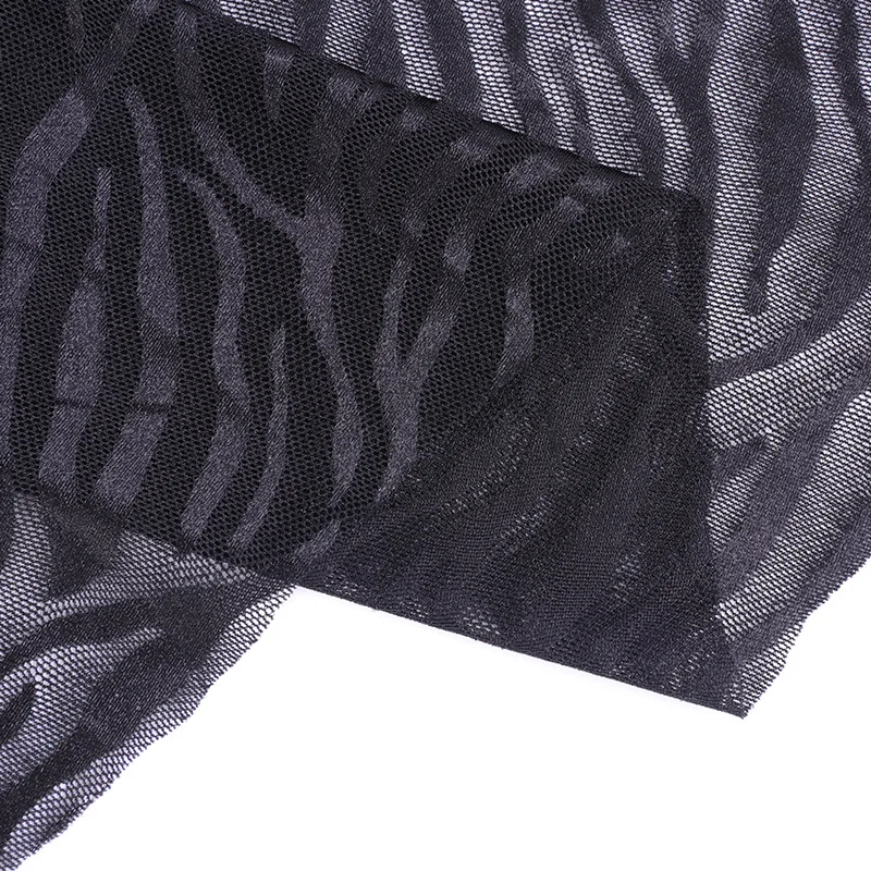 

3/5/10yard Black Stretch Zebra Stripe Pattern Power Mesh Fabric Jacquard Lace Tulle Fabric for Dress,Underwear,By the Yard
