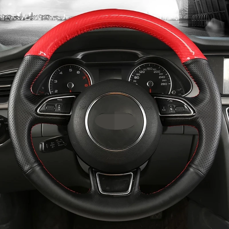 

DIY Car Steering Wheel Cover Black Red stitching For Audi A1 8X A3 8V A4 B8 Saloon Avant A5 8T A6 C7 A7 G8 A8 D4 S1 8X S3 S4