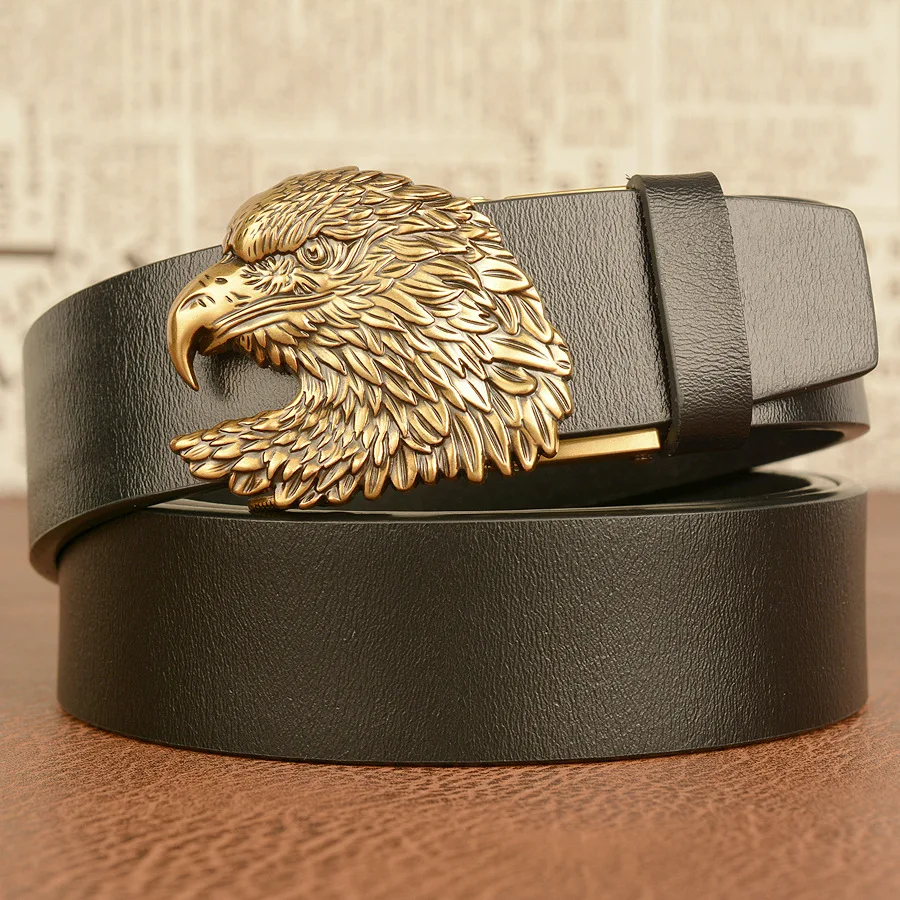 Men’s High Quality Eagle Design Alloy Buckle Leather Belt,Trendy Split Cow Leather Belt,Men Jeans&Casual Pants Accessories Must;