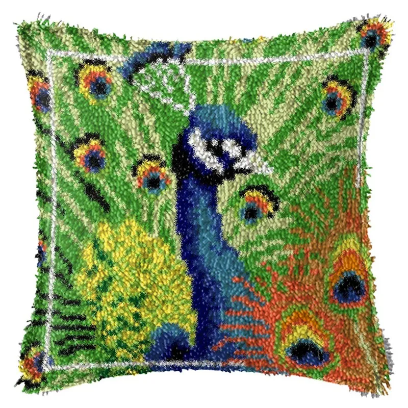 

Latch Hook Kits For DIY Throw Pillow Cover,Needlework Cushion Cover Hand Craft Crochet For Great Family 16.5Inch Peacock