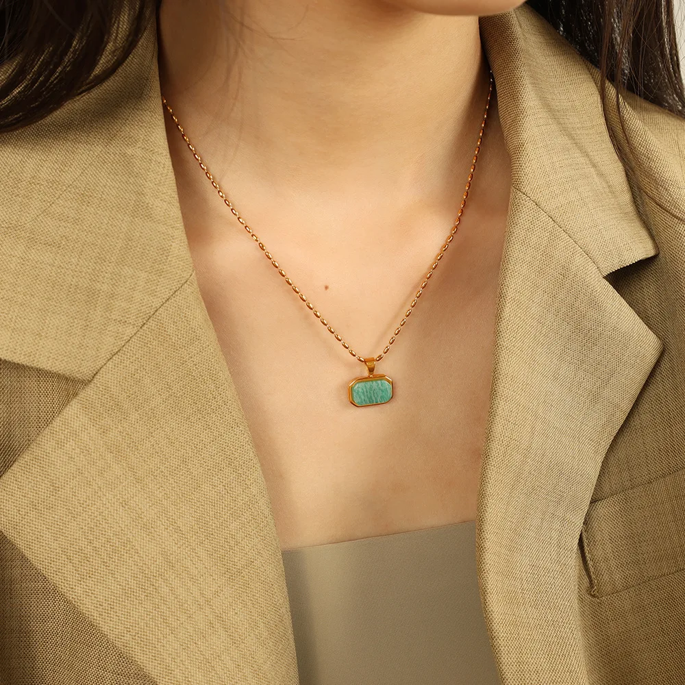 Фото Новое ожерелье Yori Fashion с подвеской из натурального камня, позолоченное 18-каратным золотом, из гипоаллергенной нержавеющей стали, для повседневного ношения №4