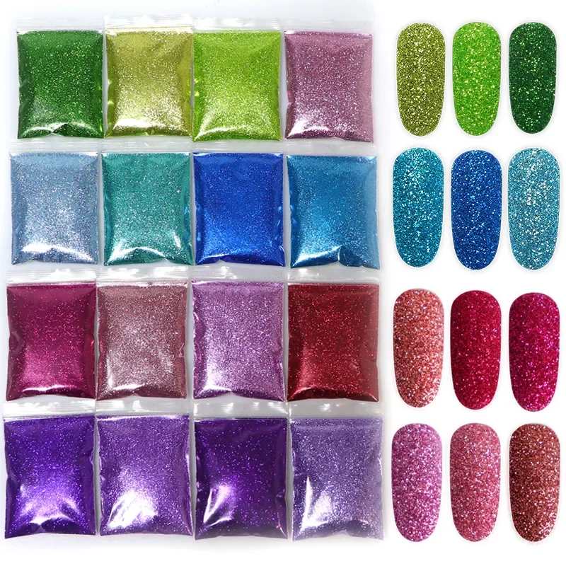 

20 Bags Shiny Nail Glitter Sequins Decorations 0.2mm Colorful Dust Pigments Powder Set Manicure Design Nail Supplies Accessories