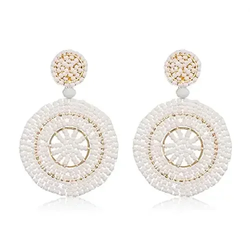 Богемные красочные изогнутые серьги с бусинами и крючками для девочек винтажные