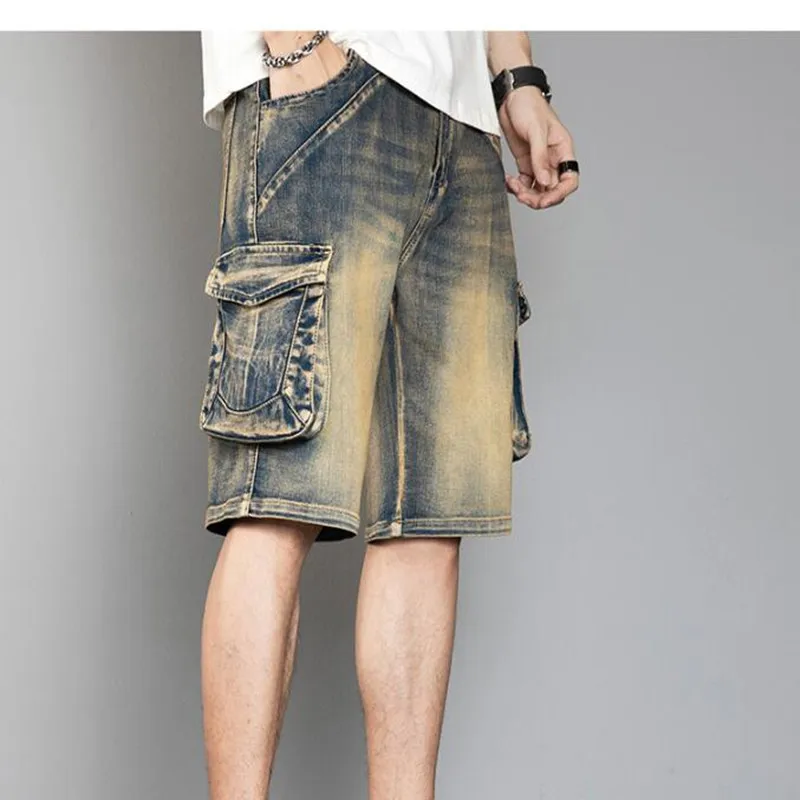 

Summer Jeans Shorts Men's Denim Shorts Straight Multi-pocket Baggy Cargo Trousers Men Cowboy Bottoms