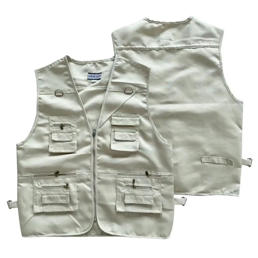 

Versatile Men's Outdoor Cargo Waistcoat with Multiple Pockets Zipper Placket Stylish Sleeveless V-neck Vest for Summer
