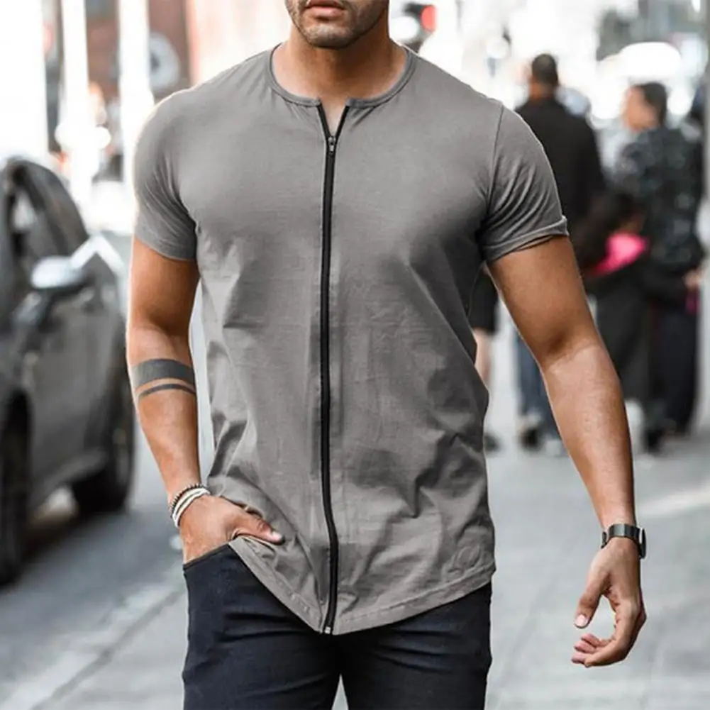 Мужской тонкий кардиган на молнии с круглым вырезом летние топы футболки мужская