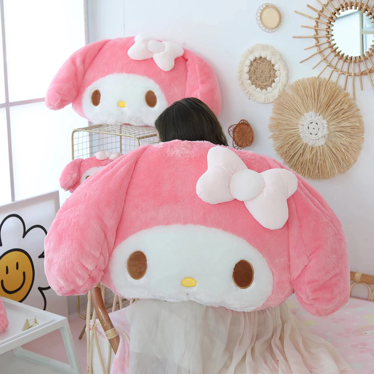 

100CM My Melody Plush Pillow Sanrio Stuffed Doll Kawaii Anime Sofa Cushion Girlish Car Decor Nap Flannel Blanket Cute Girl Gift