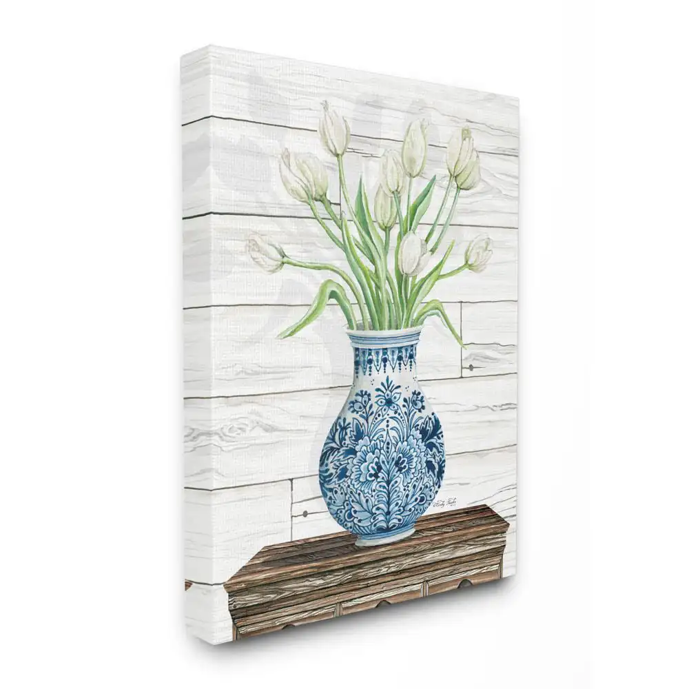 

Stupell Industries Bouquet in Blue Ceramic Vase White Floral Design Canvas Wall Art Design by Cindy Jacobs, 24" x 30"