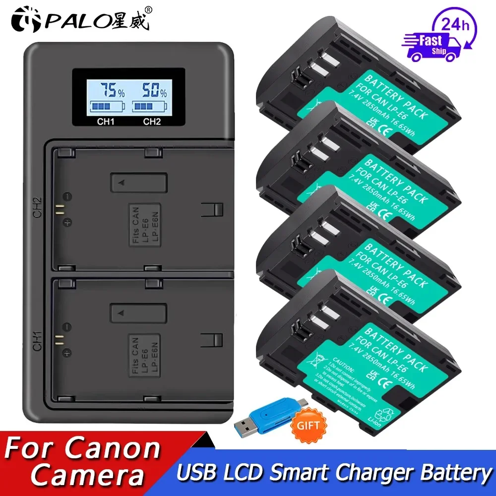 Bateria para Canon Eos 5ds r 5d Marca ii 5d Marca Iii 6d 7d 80d 90d Eos 5ds r Câmera Lcd Carregador Duplo 2850mah lp e6 Lpe6 Lp-e6 E6n Lp-e6n